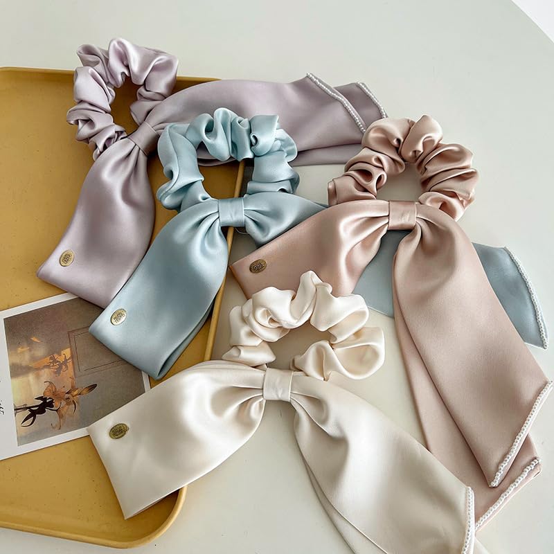 Silk Ribbon Scrunchie Hair Tie with Long Large Velvet with Metal Elegant for Perfect for Entrance and Pale Purple Ribbon, Logo, Women, Graduations,