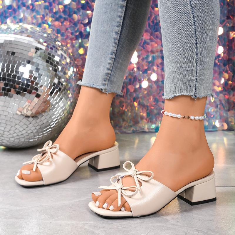 Fashion 2025 New Women's Chunky Heel Sandals Summer Outdoor Wear One-Strap Slippers High Heels  Knot Sexy Ultrine Fiber Rubber