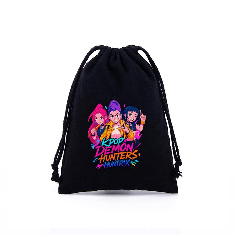 KPop Demon Hunters Storage Drawstring Bag Music Cartoon Party Cookies Candy Package Kids Gift Bags Print Cotton Key Pouch
