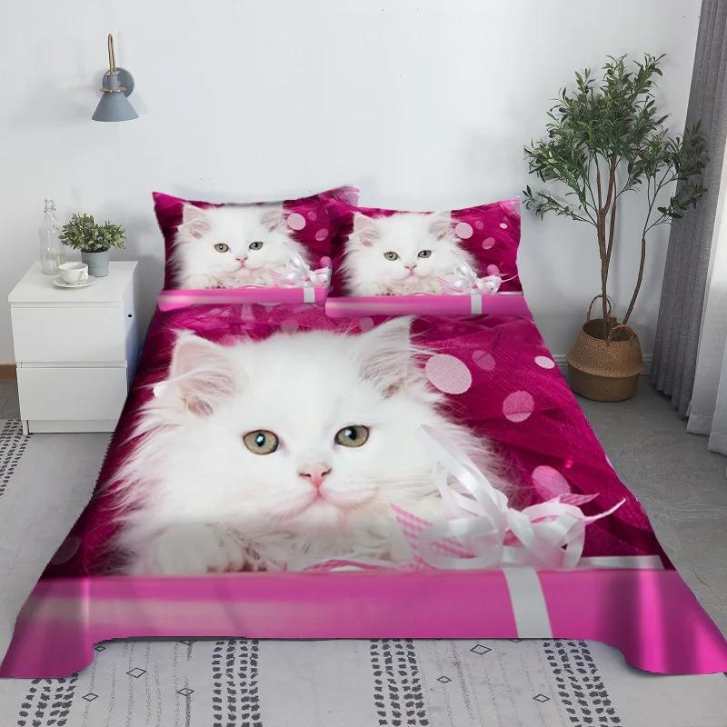 Lovely Cat Bed Sheet Set Digital Printing Polyester Bed Flat Sheet With Pillowcase Print Bedding Set