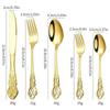 Royal Court Stainless Steel Retro Embossed Cutlery Set: Knife, Fork, Spoon, Steak Knife, Dessert Spoon.