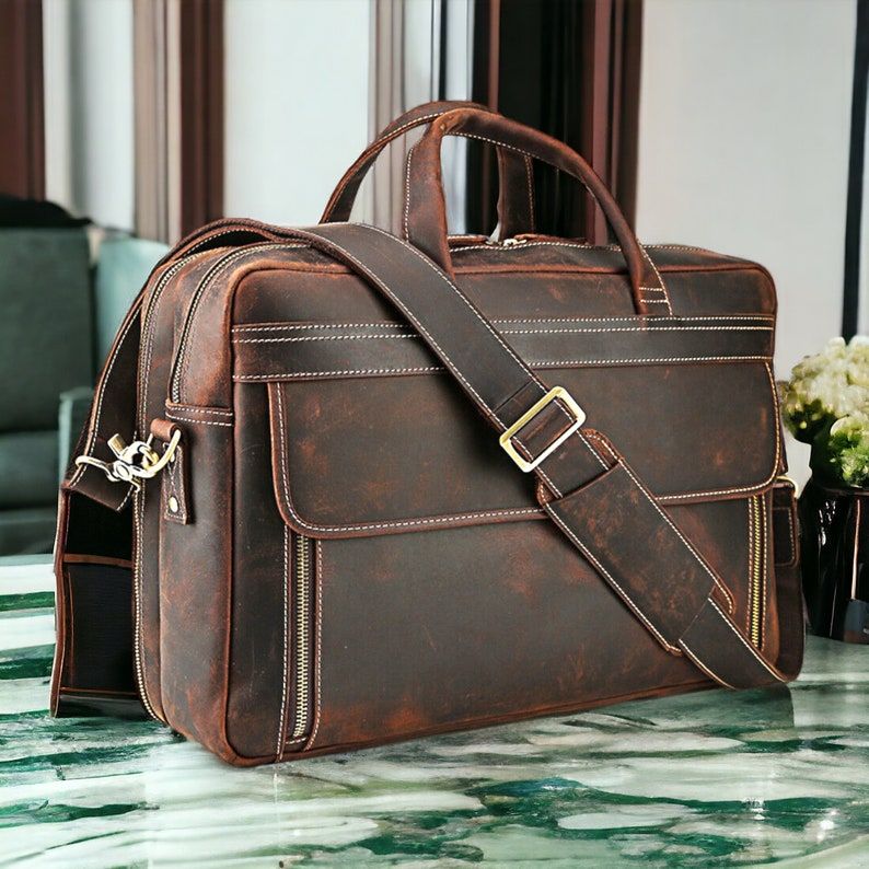 

Винтажный мужской кожаный портфель 17,3 дюйма, сумка для ноутбука, дорожная сумка через плечо коричневый