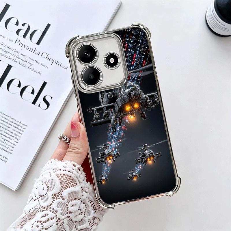 

Aircraft Helicopter Formation Soft Phone Case For Xiaomi Redmi Note 14 15 Pro Plus 13 12 11S 11T 5G 10 9S 9 Plating Anti-Fall Fu Redmi Note 14 Pro 5G