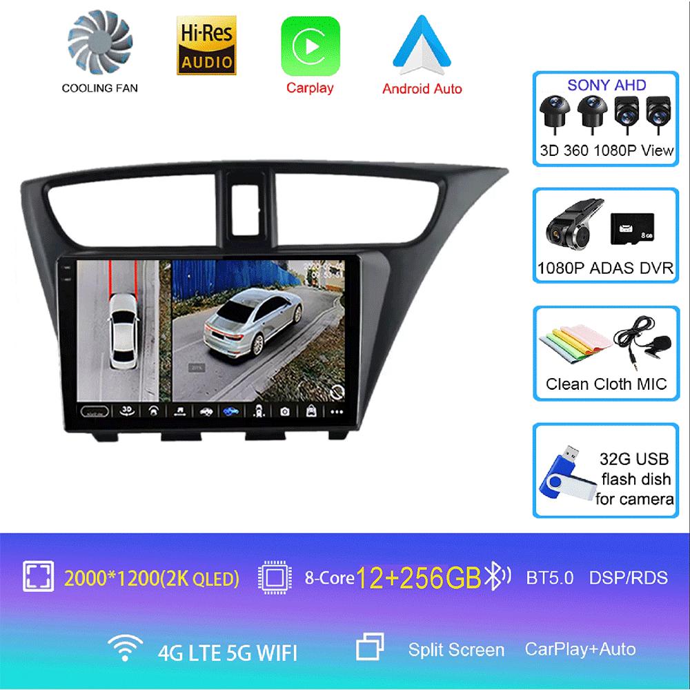 Android 14 Carplay Radio De Coche Para Honda CIVIC Hatchback 2012 2013 2014 2015 2016 2017 Reproductor Multimedia Navegación GPS