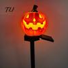Easy Install Soil Insert Garden Stakes Solar Halloween Pumpkin Light, Waterproof LED Outdoor Resin Ghost Face Yard Lamp with Stake for Pathway