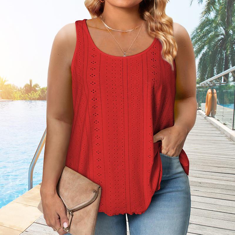 Curved Hem Tank Top, Casual Crew Neck Sleeveless Tank Top For Summer, Women's Plus Size Clothing