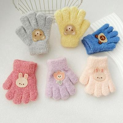 Süße Handschuhe Cartoon Vollfinger Fäustlinge Warme Handschuhe Herbst Einfarbig Flauschige Strickfäustlinge Verdicken Schleife Outdoor Handschuhe