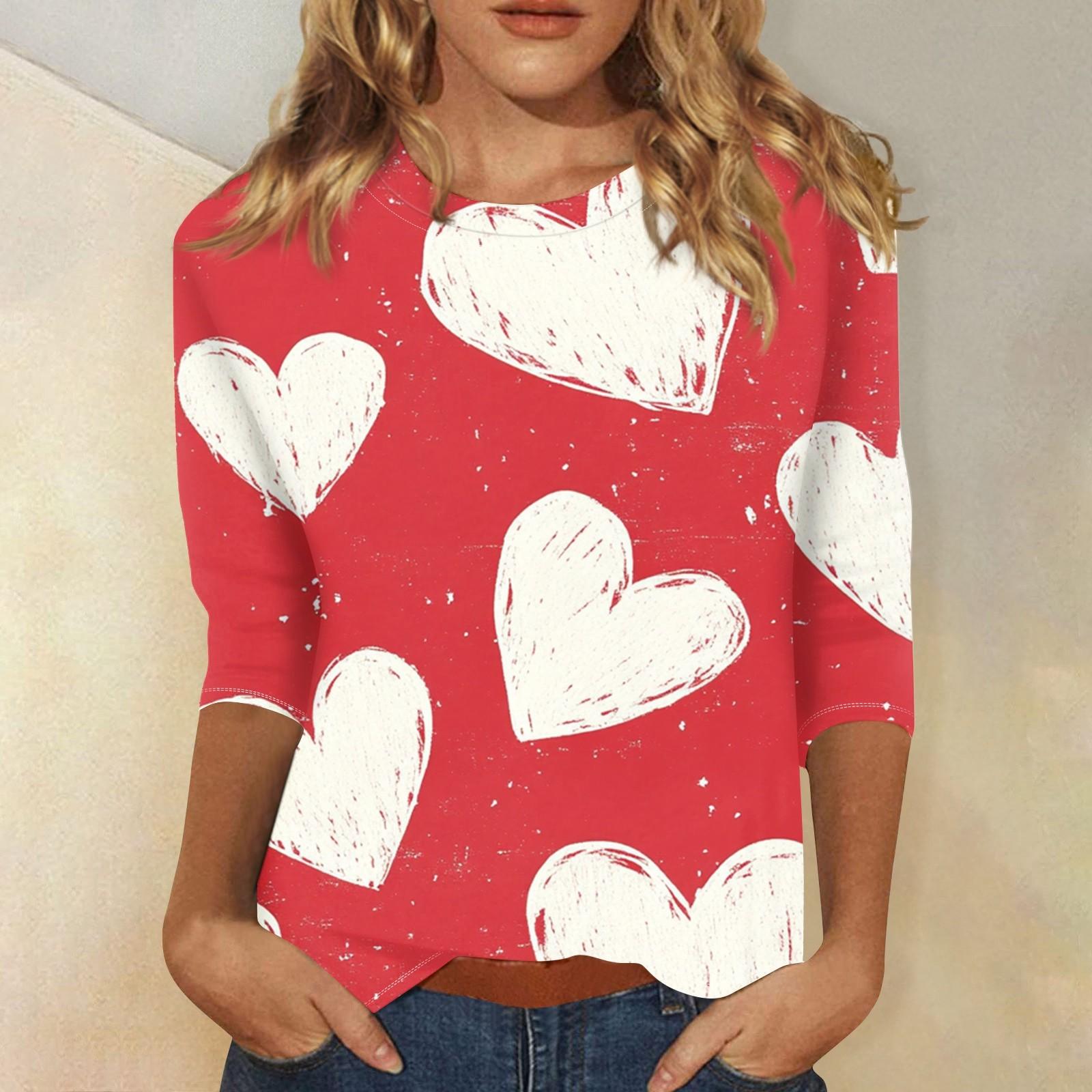 

Женская мода повседневная кофта с рукавом три четверти и принтом ко Дню святого Валентина с круглым вырезом на пуговицах XL арбуз красный