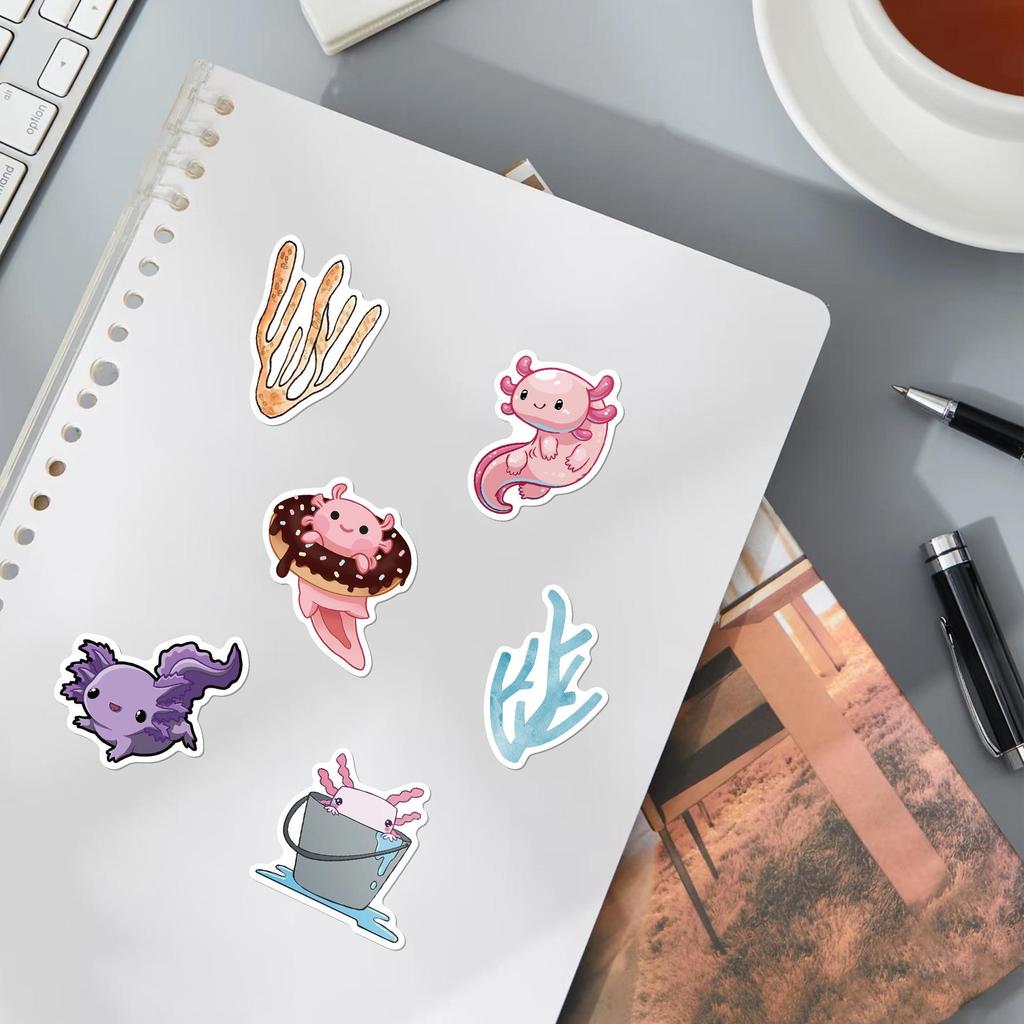 50 Cute Axolotl Cartoon Stickers for DIY: Suitcase, Laptop, Water Bottle Decoration