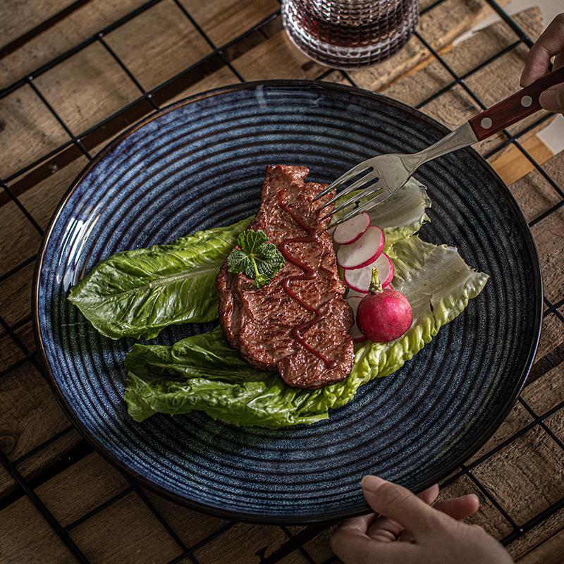 Retro Super Large Plate, High-End Sense Household Ceramic Plate, Dinner Plate, Steak Plate, Tableware Plate, Round Breakfast Plate, Western Plate.