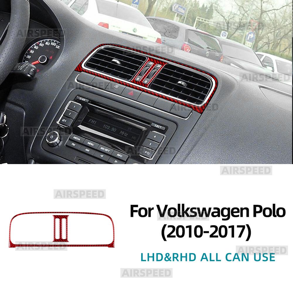 Pegatina Real de Fibra de Carbono Suave Para Volkswagen VW Polo MK5 6R 2010 2011 2012 2013 2014 LHD RHD Embellecedor de Salida de Aire de la Consola Central del Coche