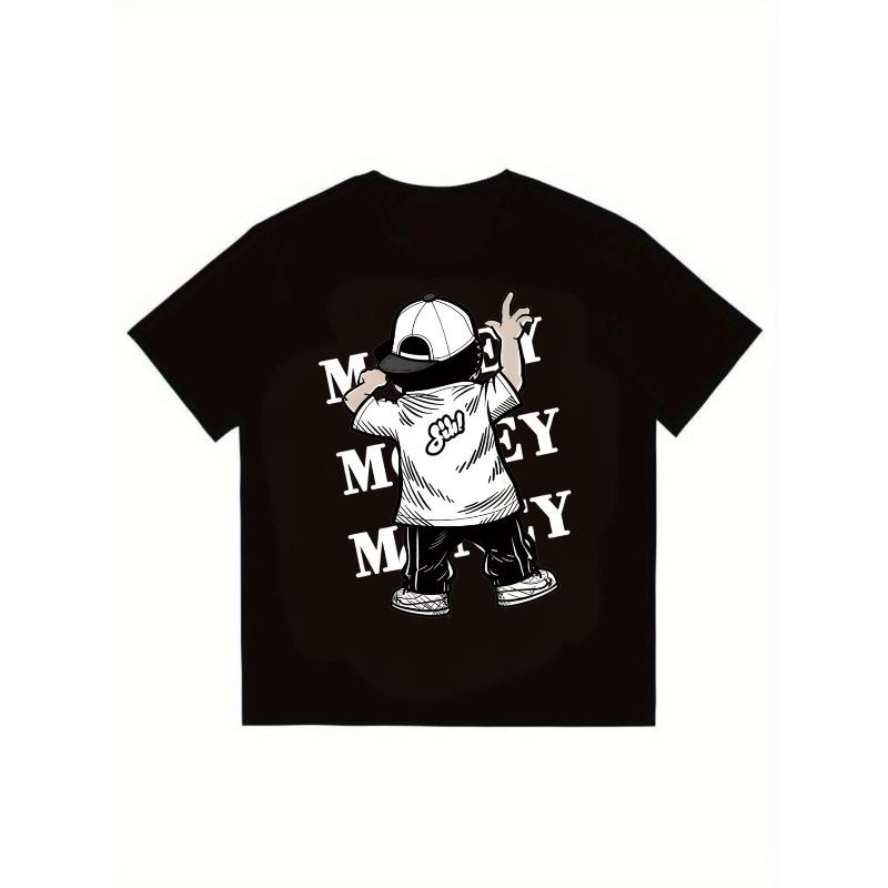 His-and-hers matching Men's Black T-Shirt Money Money Money Graphic Print Streetwear Casual Wear