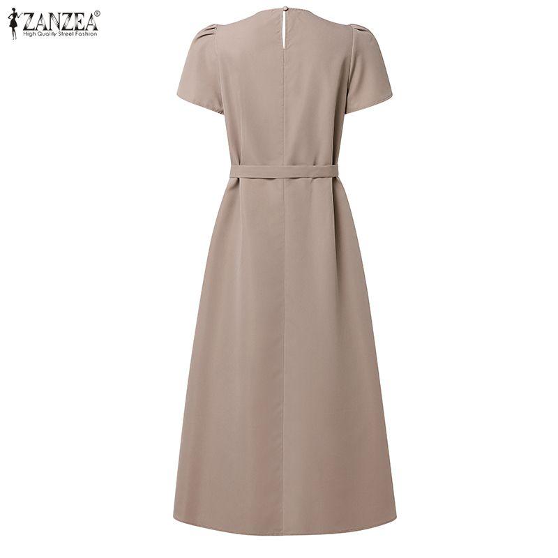 ZANZEA Lässiges Sommerkleid mit Rundhalsausschnitt und kurzen Ärmeln für Damen