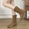 Pointed suede inner height increasing short tube stacking boots fashionable versatile thin boots flat bottom short boots women's pleated knight boots