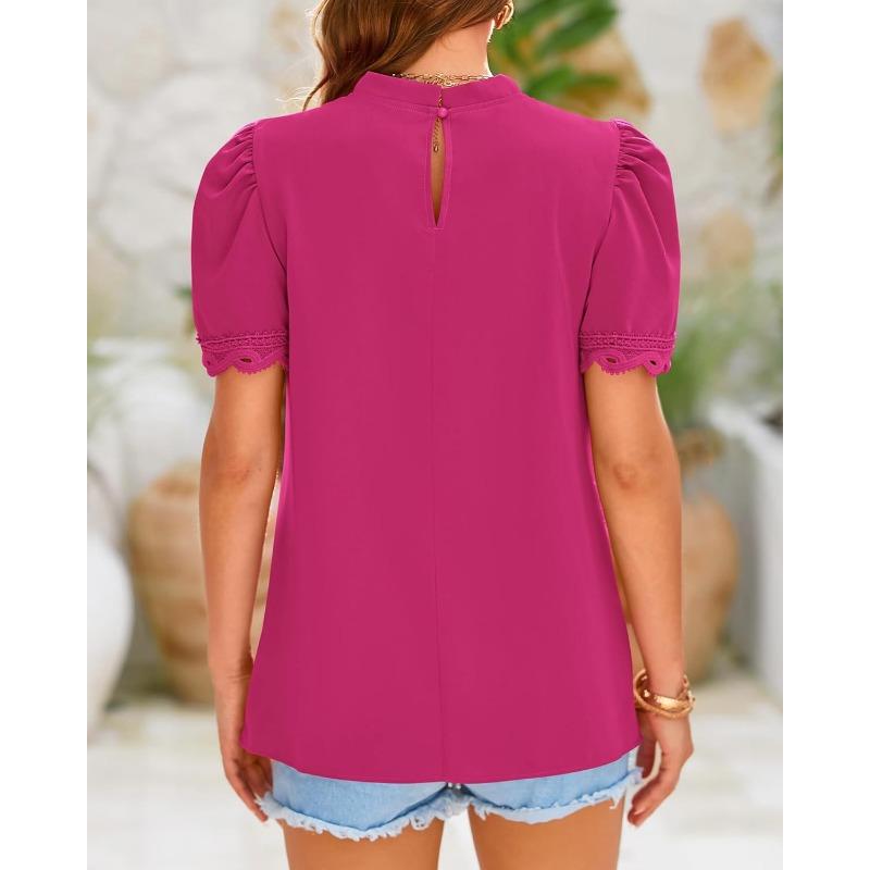 YYFS Damenmode, lässig, Sommer, Frühling, einfarbig, bedruckt, kurzärmelig, O-Ausschnitt, Blusen und Hemden