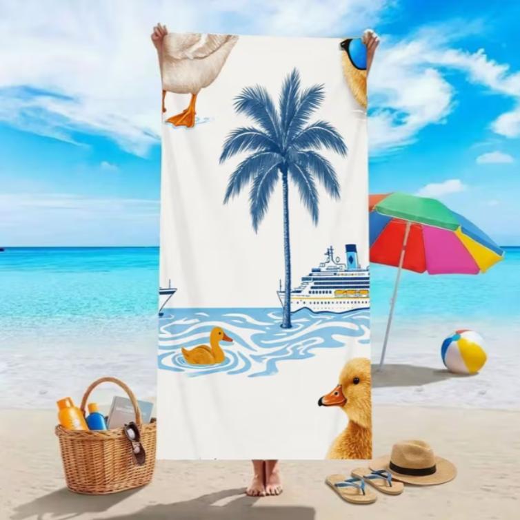 Küstenfahrt Ente Strandtuch, Mikrofaser Sandfrei Schnelltrocknend, Nautisch Tropischer Druck, Weich Saugfähig für Sommer & Urlaub
