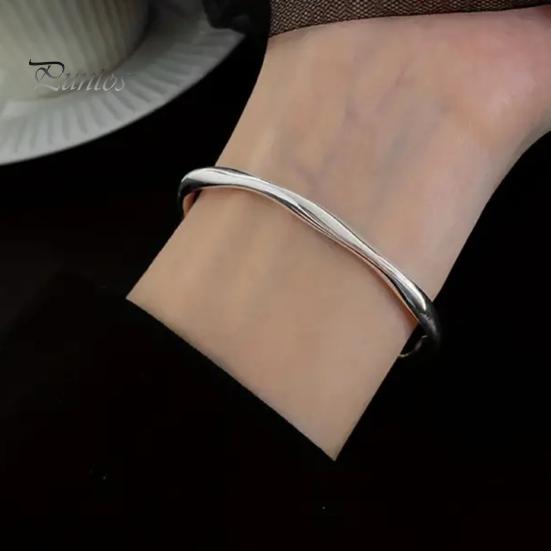 Lady Opening Bracelet Simple Style Adjustable Smooth Polished Copper Irregular Wrist Jewelry for Vacation Work Daily Wear