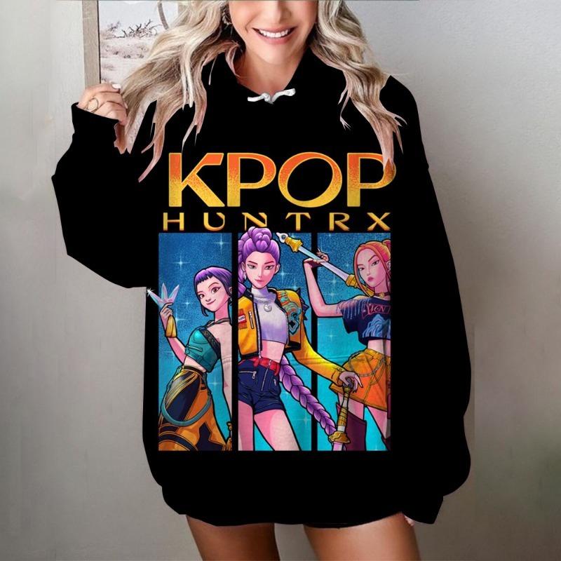 Spring And Autumn Fashion Women s KPop Demon Hunters Hoodie Pullover Kids Cute Cartoon Character Graphic Trendy Casual Sweatshirt 100