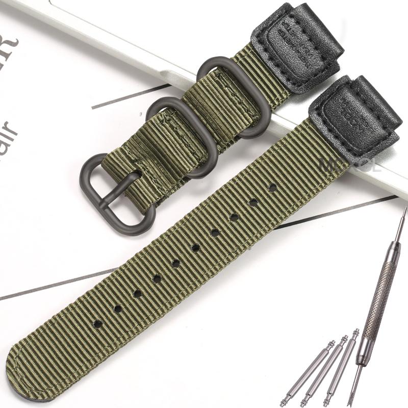 18mm Nylon-Uhrenarmband für Casio W800H Herren Canvas Sport Schwarz Grün Armband SGW300 F91W F105/108/A158/168 AE1200WH AE1300 Gürtel