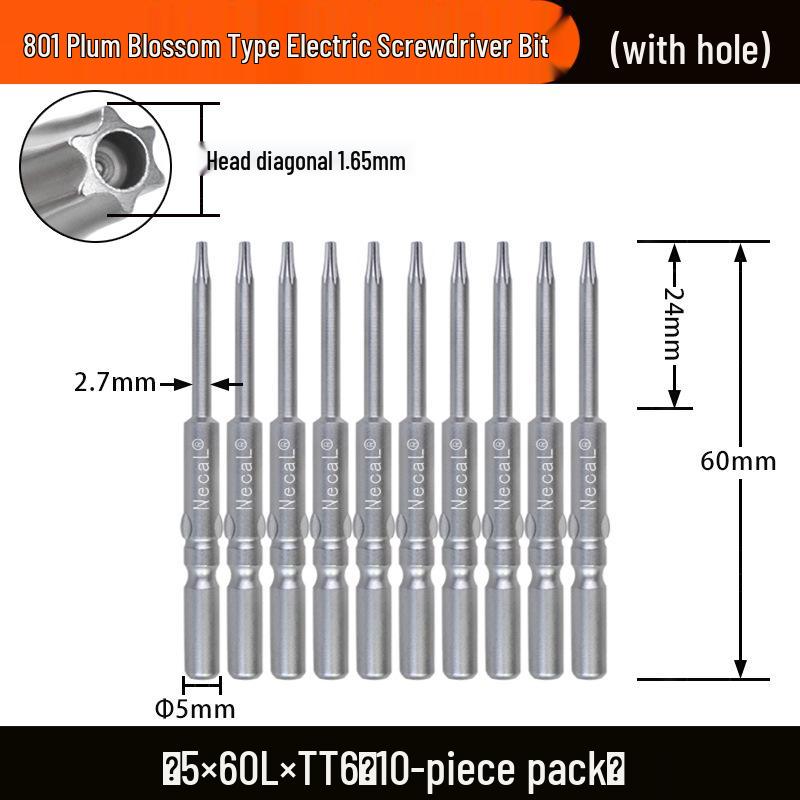 Nigao S2 Torx Electric Screwdriver Bit, 801 with Hole, 5mm Round Shank