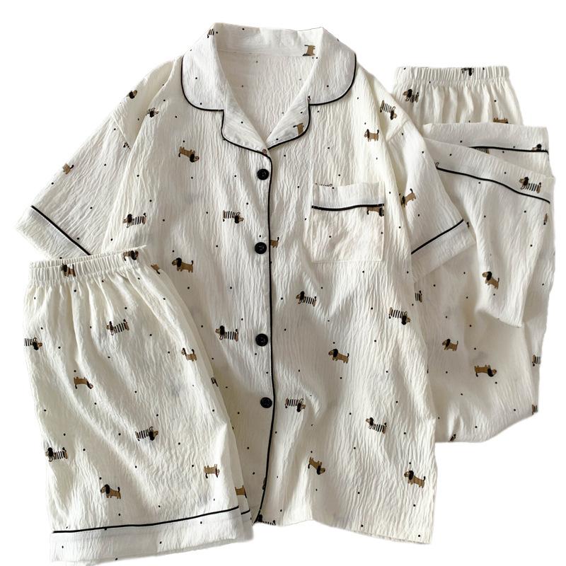 Dachshund Polka Dot Premium Cloud Cotton Pajamas Women'S Summer Short-Sleeved Casual Loungewear Three-Piece Set