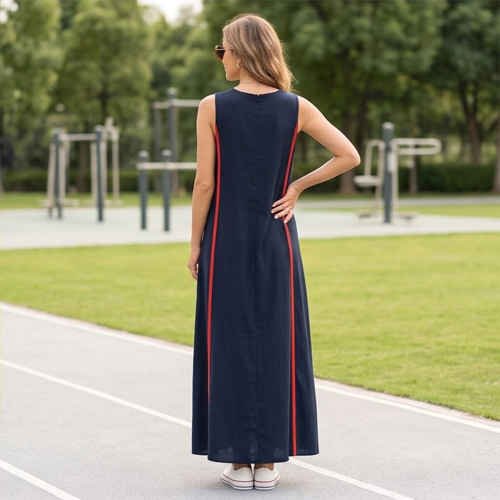 Abito da donna senza maniche a vestibilità larga con strisce laterali per un look casual estivo