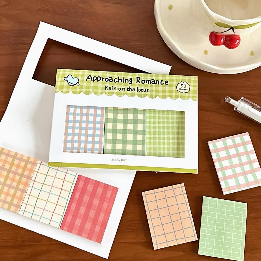 New Grid Combination Sticky Notes, Vintage Striped Grid, Multiple Colors Available, Journal Decoration, Basic Material Paper, Memo Pad, Writing Paper