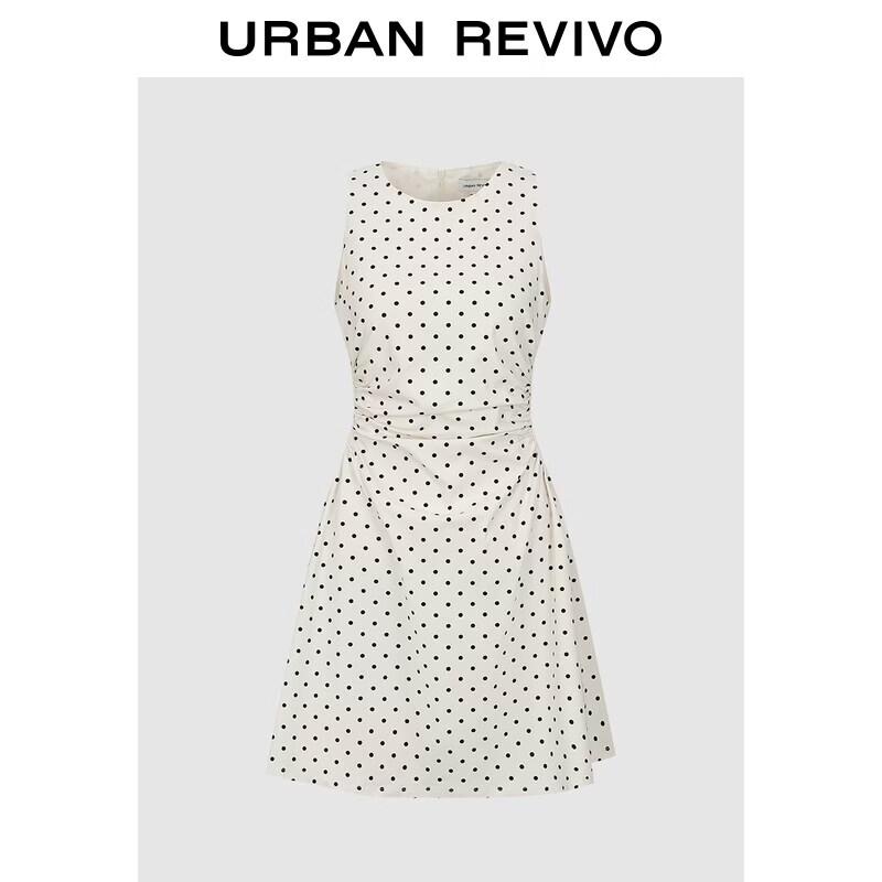 UR2026 Women s Polka Dot Pleated Sleeveless Dress L