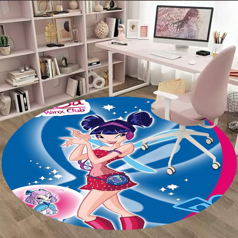 1pc Winx Club  Carpet, Round Rug, Comfortable, Suitable for Entryways, Living Rooms, Office, And Bedrooms, Christmas Decoration