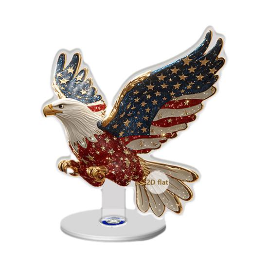 Eagle Tabletop Ornament, 360° Spinning Patriotic Acrylic Display with American Flag & Stars, High-Definition July 4th Independence Day Decor for