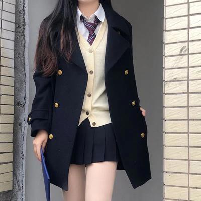 Toamnă și iarnă, în stil colegiu japonez, aprovizionare școlară, haină de lână, uniformă jk pentru femeie, haină versatilă de lână la două piept.
