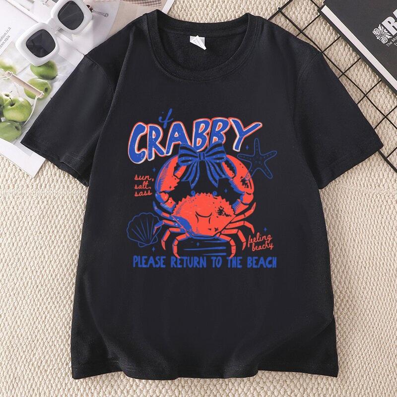 If Crabby Please Return To The Beach TShirt Summer Coastal Funny Beach Tee Unisex Unisex Casual Round Neck Beach Lover Tees