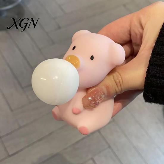Pig Stress Reliever Bubble Blowing Squeeze Toy Relief Cartoon Sensory Soft Stretchy Animal Shape Home Office Desk Reusable Ball