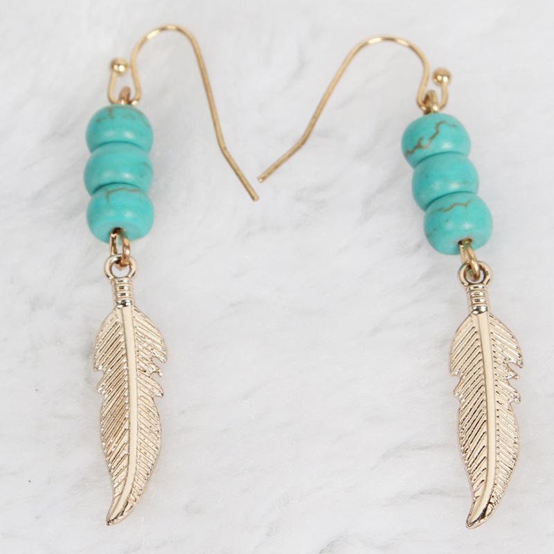 

New Ear Hook Personalized Feather Earrings Turquoise Beaded Earrings золотой