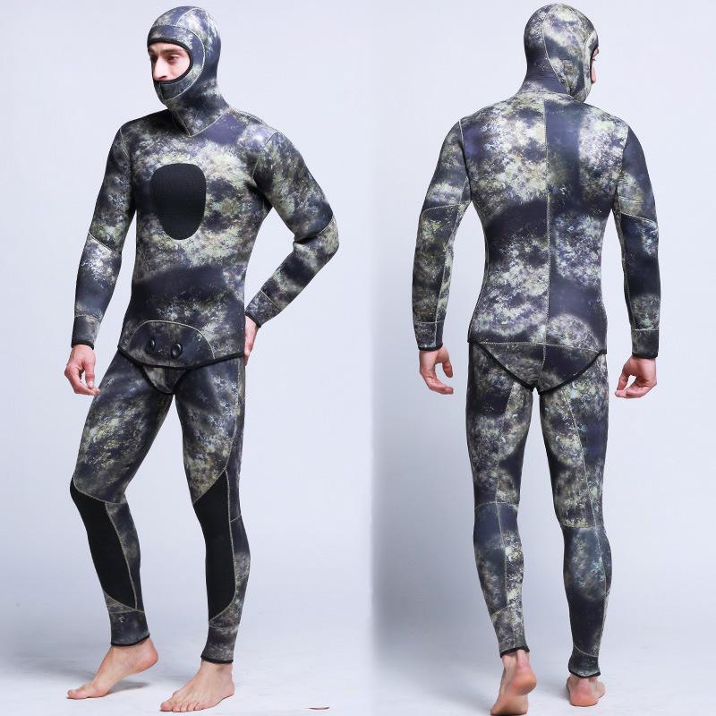 5mm Camouflage Neoprene Fleece-Lined Two-Piece Diving Wetsuit for Spearfishing