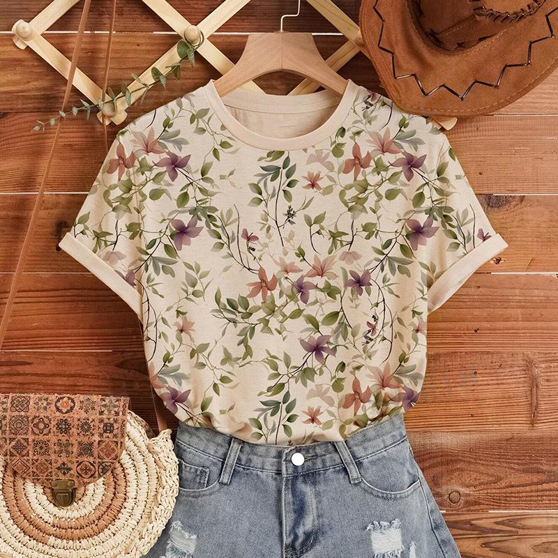 

Модная женская футболка с принтом в виде цветка и чернил, забавная повседневная футболка с круглым вырезом и короткими рукавами, летняя женская футболка 6XL бежевый
