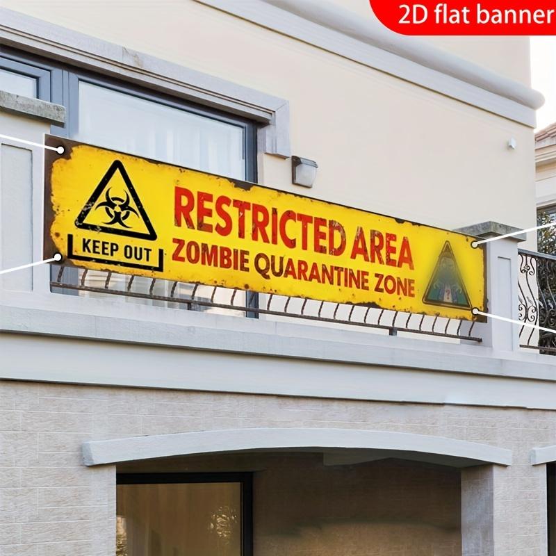 Halloween Zombie Quarantine Zone Banner Warning Sign Backdrop Indoor Outdoor Haunted House Yard Party Wall Hanging Decor