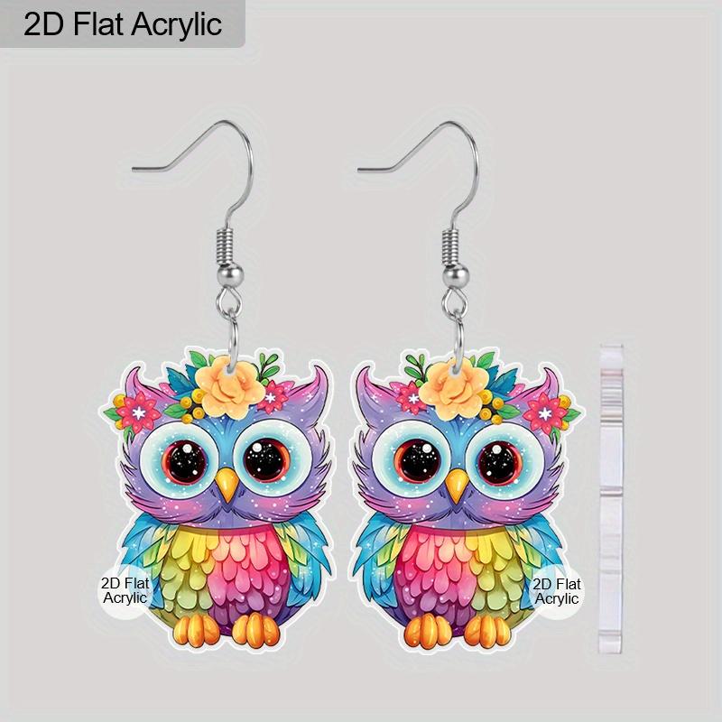 

Плоские акриловые серьги-подвески в виде милых разноцветных сов, подходят в качестве праздничного подарка для женщин, декоративные украшения для рождественской вечеринки.