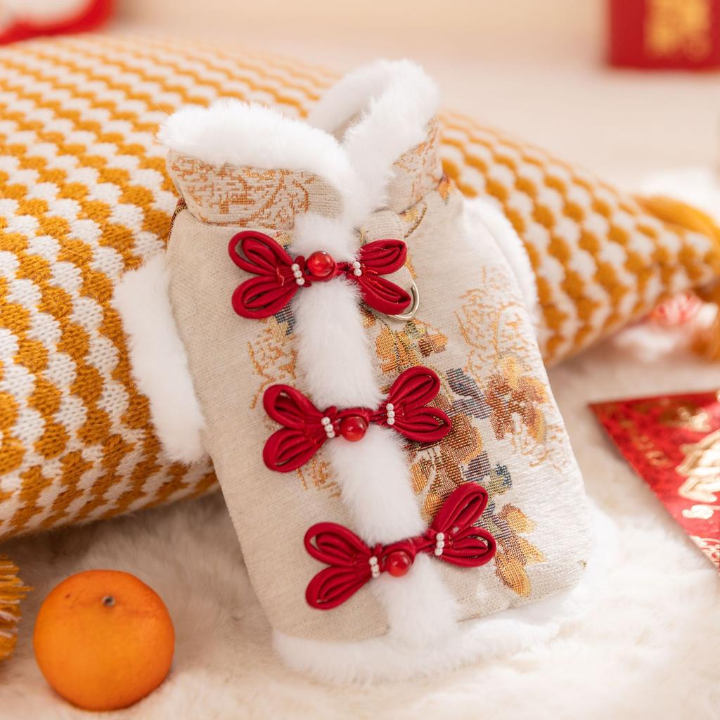 New Year Dog Dragon Robe Costume Warm Cat Cheongsam Winter Pet Vest of The Tang Dynasty Christmas Coat for Cat Teddy Bichon Dogs