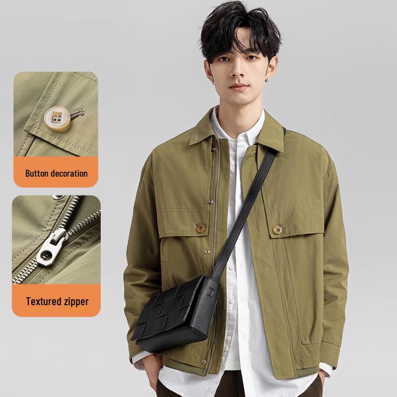 

Fengmao Men s Lapel Casual Windproof Work Jacket M