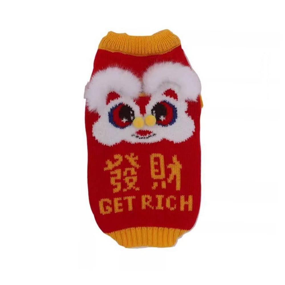 

Мягкий новогодний свитер с кошкой, мультяшный щенок, вязаные свитера, милый питомец, новогодний наряд, китайский Новый год S красный