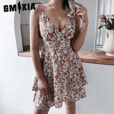 Women's Fashion Sleeveless Suspenders V-Neck High Waist Floral Print Summer Spring Casual Dresses