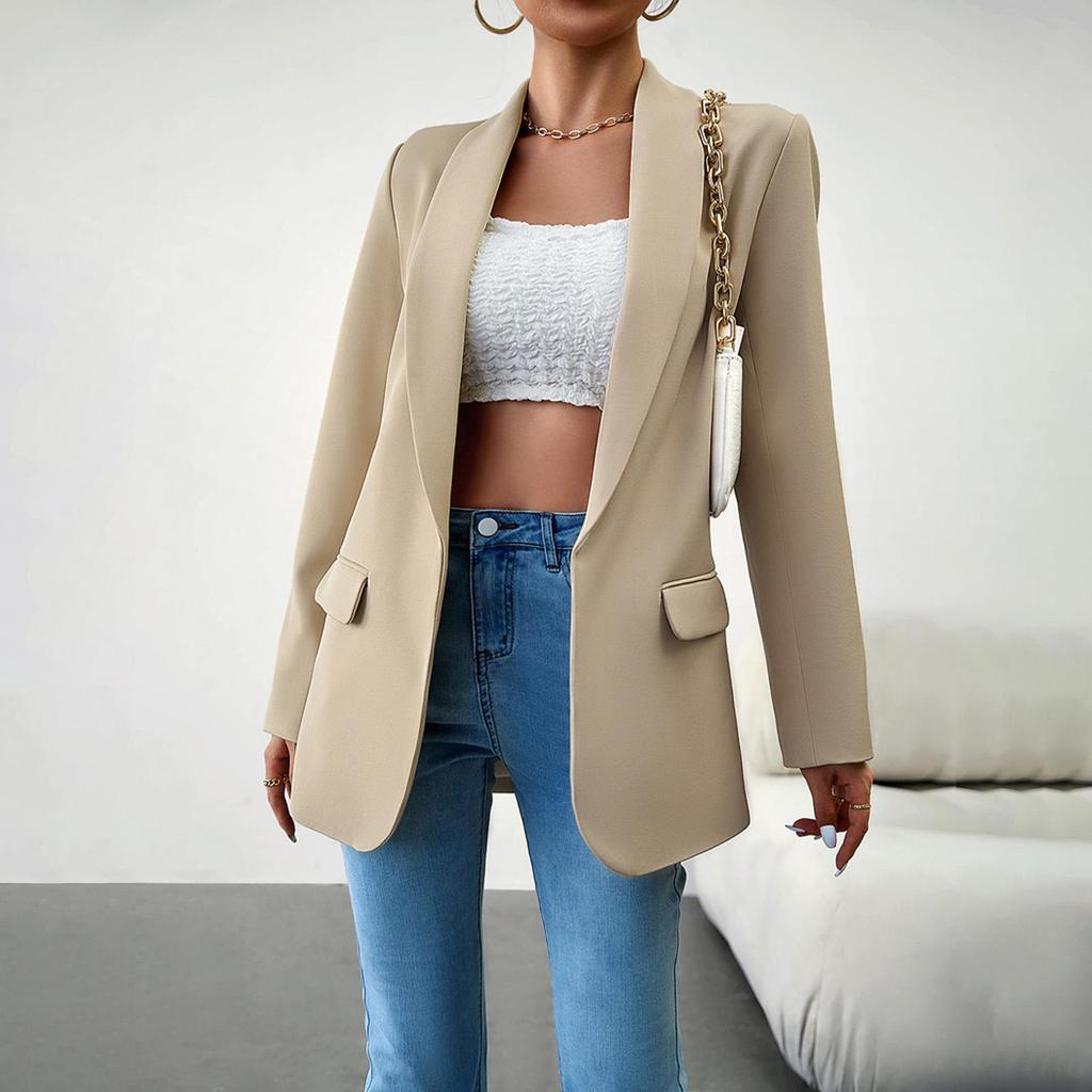 Traje Blazer Casual de Temperamento para Mujer Otoño Invierno Color Sólido Manga Larga