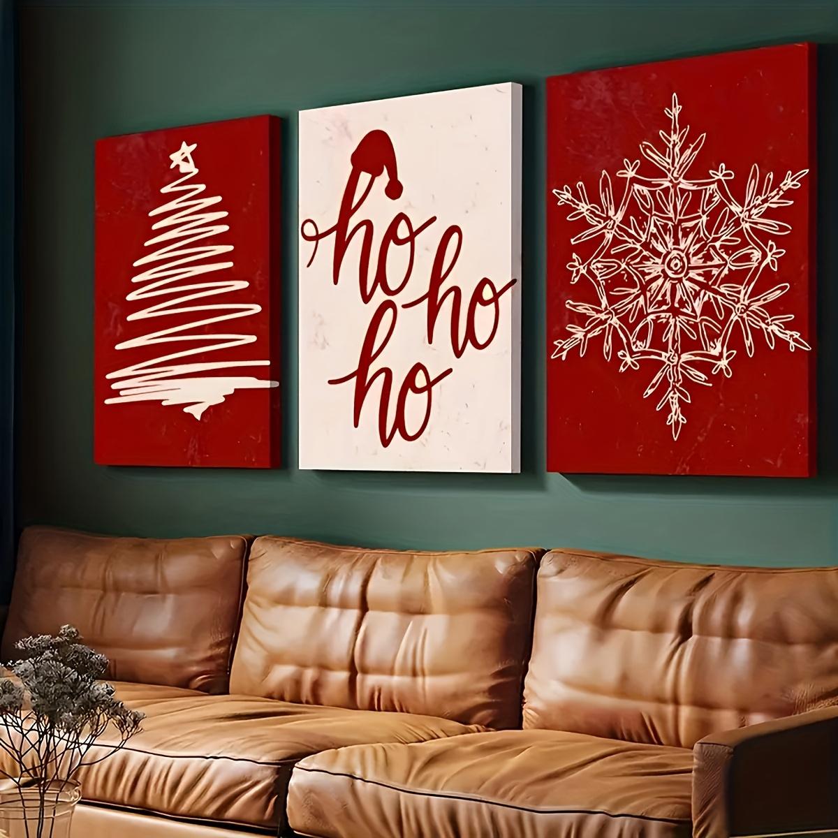 3-teiliges festliches Leinwand-Wandkunst-Set, rahmenlose Weihnachtsdrucke mit Ho Ho Ho & Schneeflocken-Designs, Feiertags-Heimdekoration für Wohnzimmer 20x30cm-3pcs white