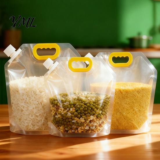 Reusable Food Storage Bags 5PCS Grain Bag with Handle, Large Capacity Cereal Container, Vertical Standing Pouch Organizer, Moisture Proof for