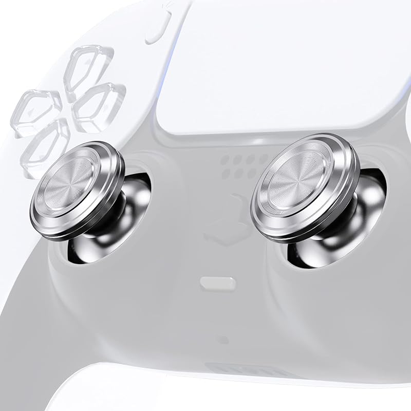 eXtremeRate Custom Silver Metal Thumbsticks for PS5 Controller, Replacement Aluminum Analog Stick Joystick for PS4 Controller - Controller NOT