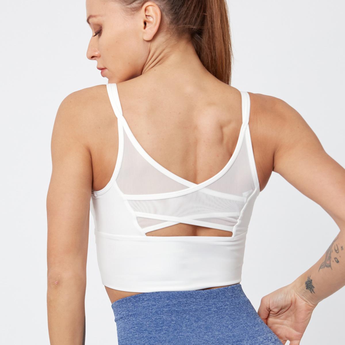 

Женские спортивные бюстгальтеры на весну и лето, однотонные спортивные бюстгальтеры с открытой спиной для йоги, сетчатые бюстгальтеры для фитнеса