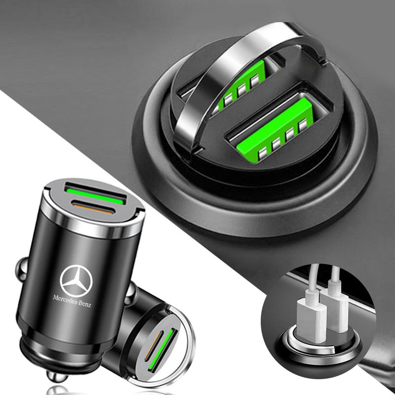 100W Car Charger USB Type-C Fast Charging Cigarette Lighter For Mercedes Benz AMG W204 W205 W211 W212 W213 W176 GLA CLA keychain HP3