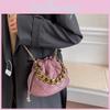 Stylish Women's Drawstring Bucket Bag With Chunky Chain Straps In Purple Black And Coffee