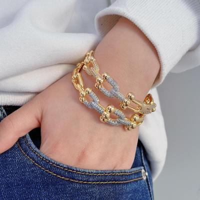 Prémiový náramek Niche s plnými diamanty Náramek Podkova Náramek s plnými diamanty Zlatý a stříbrný náramek smíšených barev